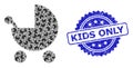 Distress Kids Only Stamp and Recursion Baby Carriage Icon Composition