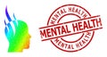 Distress Mental Health Stamp Seal and Lowpoly Rainbow Brain Steam Icon with Gradient