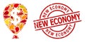Distress New Economy Seal and Financial Inflation Balloon Autumn Composition Icon with Fall Leaves