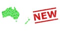 Distress New Watermark and Green People and Dollar Mosaic Map of Australia and New Zealand