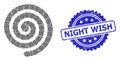 Distress Night Wish Watermark and Recursion Hypnosis Spiral Icon Collage Royalty Free Stock Photo