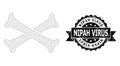 Distress Nipah Virus Ribbon Seal and Mesh Wireframe Crossing Bones