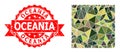 Distress Oceania Stamp Seal and Square Shape Polygonal Mocaic Military Camouflage Icon