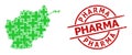 Distress Pharma Badge and Green Cross Mosaic of Afghanistan Map