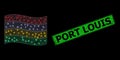Distress Port Louis Stamp and Bright Polygonal Network Waving Mauritius Flag with Light Spots
