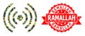 Distress Ramallah Stamp Seal and Wi-Fi Signal Triangle Mocaic Military Camouflage Icon