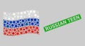 Distress Russian Teen Stamp and Waving Sunny Russia Flag Collage of Suns