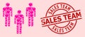 Scratched Sales Team Stamp Seal and Pink Love People Crowd Mosaic