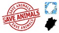 Distress Save Animals Badge and Stencil Climate Pattern Map of Fujian Province