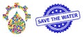 Distress Save the Water Stamp and Colored Mosaic Water Supply Service Gear