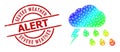 Distress Severe Weather Alert Stamp Imitation and Polygonal Rainbow Thunderstorm Weather Icon with Gradient