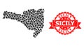 Distress Sicily Seal and Mark Mosaic Map of Santa Catarina State