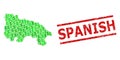 Distress Spanish Stamp Imitation and Green People and Dollar Mosaic Map of La Rioja Spanish Province