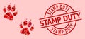 Distress Stamp Duty Stamp and Red Lovely Tiger Fingerprints Mosaic