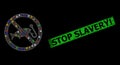 Distress Stop Slavery! Stamp with Net Forbidden Fishing Constellation Icon with Colorful Light Spots