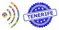 Distress Tenerife Stamp and Dot Colored Wi-Fi Source Mosaic Royalty Free Stock Photo