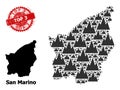 Distress Top 3 Badge and San Marino Map Collage of Mountains Icons