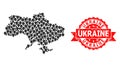 Distress Ukraine Stamp and Pointer Mosaic Map of Ukraine