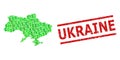 Distress Ukraine Stamp Print and Green Customers and Dollar Mosaic Map of Ukraine