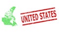 Distress United States Stamp Print and Green People and Dollar Mosaic Map of Canada
