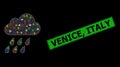 Distress Venice, Italy Seal with Mesh Rain Cloud Glare Icon with Multi Colored Glitter Dots