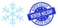 Distress Winter Holiday Round Watermark and Recursion Snowflake Icon Composition