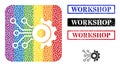 Distress Workshop Seal and Dotted Mosaic Gear Circuit Subtracted Icon for LGBT