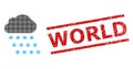 Distress World Seal Stamp and Halftone Dotted Rain Cloud Royalty Free Stock Photo