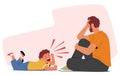 Distressed Child Unleashes Hysterical Screams, A Torrent Of Emotions In A Tantrum. Despondent Father Vector Illustration