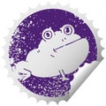 distressed circular peeling sticker quirky symbol frog