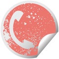 distressed circular peeling sticker symbol of a telephone receiver Royalty Free Stock Photo