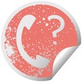 Distressed circular peeling sticker symbol telephone receiver with question mark