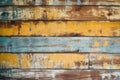 distressed and cracked wooden panels in yellow and blues Royalty Free Stock Photo