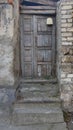 Architecture details of ruined brick building in European city Odesa Ukraine. Old porch needed reconstruction Royalty Free Stock Photo