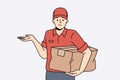 Distressed deliveryman with damaged parcel