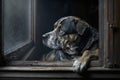 Distressed Dog Looking Through The Window. Generative AI
