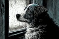 Distressed Dog Peering Through A Window. Generative AI