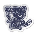 distressed old sticker of a kawaii cute racoon