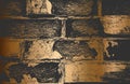 Distressed overlay texture of golden old brick wall, grunge background