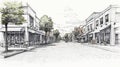 Distressed Peri-urban Streetscape Sketch In Easton Town Center