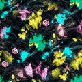 Distressed Seamless Background. Multicolor Modern Print. Gradient Splash. Bleach Abstract Splatter.