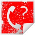 distressed square peeling sticker symbol of a telephone receiver with question mark Royalty Free Stock Photo