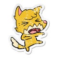 distressed sticker of a angry cartoon fox attacking Royalty Free Stock Photo