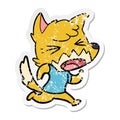 distressed sticker of a angry cartoon fox running Royalty Free Stock Photo