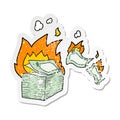 distressed sticker of a burning money cartoon