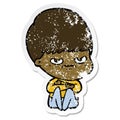 distressed sticker of a cartoon angry boy sitting Royalty Free Stock Photo