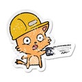distressed sticker of a cartoon cat builder Royalty Free Stock Photo