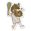 distressed sticker of a cartoon cave man Royalty Free Stock Photo