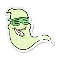 distressed sticker of a cartoon cool spooky ghost
