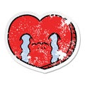 distressed sticker of a cartoon crying love heart